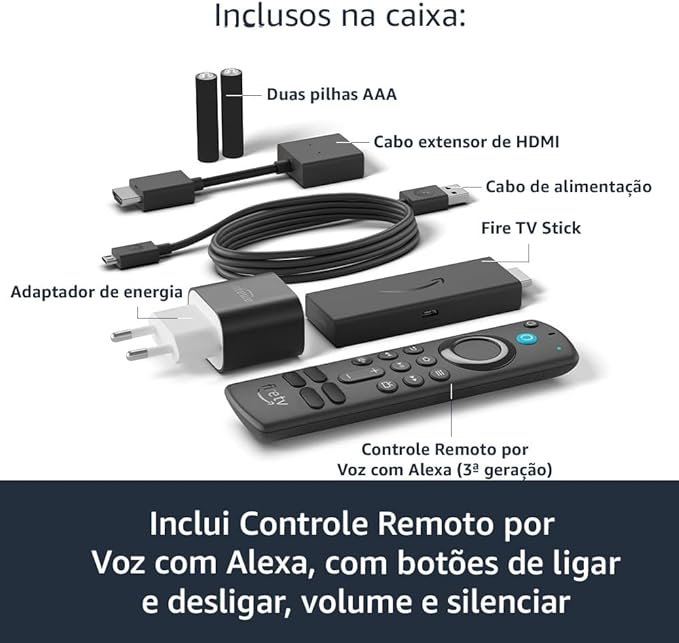 Fire Stick TV | Com Controle Remoto por Voz com Alexa + 2000 canais liberados, filmes e séries.